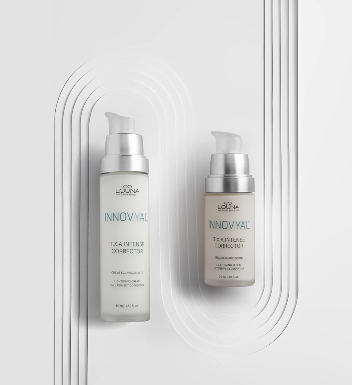 Innovyal serum and cream on white background with shadows